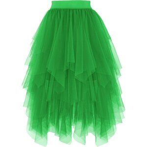 Tulle Green Skirts for Women High Waist Elastic Midi Skirt Mesh Tutu Skirts